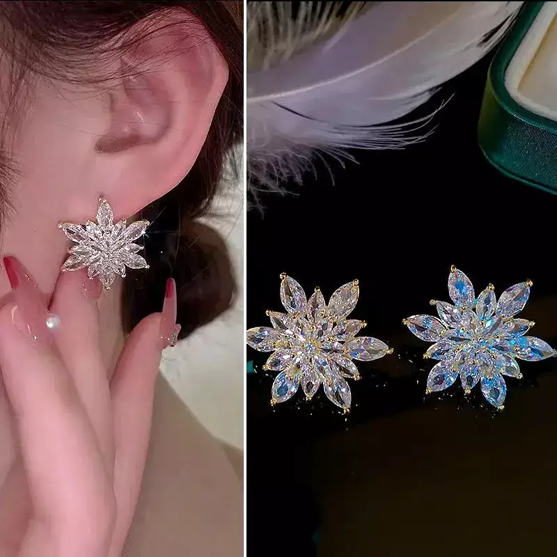 Big Plant Luxury Stud Earrings with Bling Zircon Stone for Women S4837380