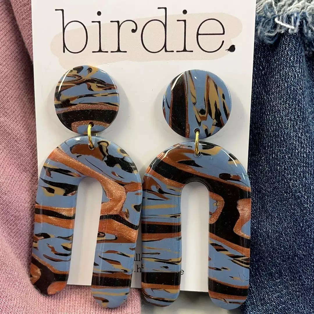 Birdie Blue Marbled Glossy Desert Earrings