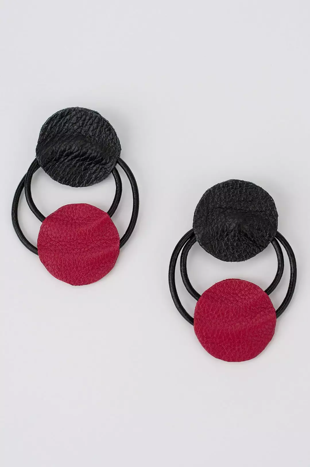 Black Dark Red Genuine Leather Earrings