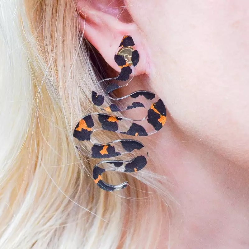 Britney Leopard Print Snake Shaped Earrings