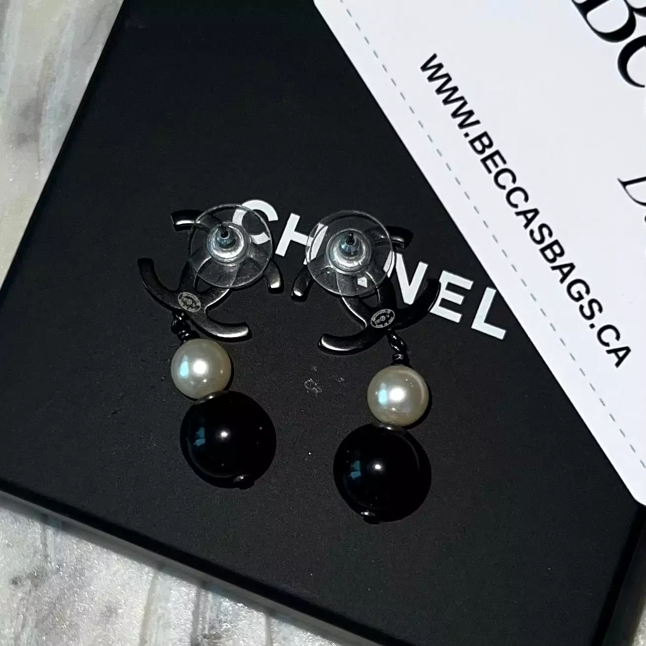 Chanel CC Pearl Drop Earrings