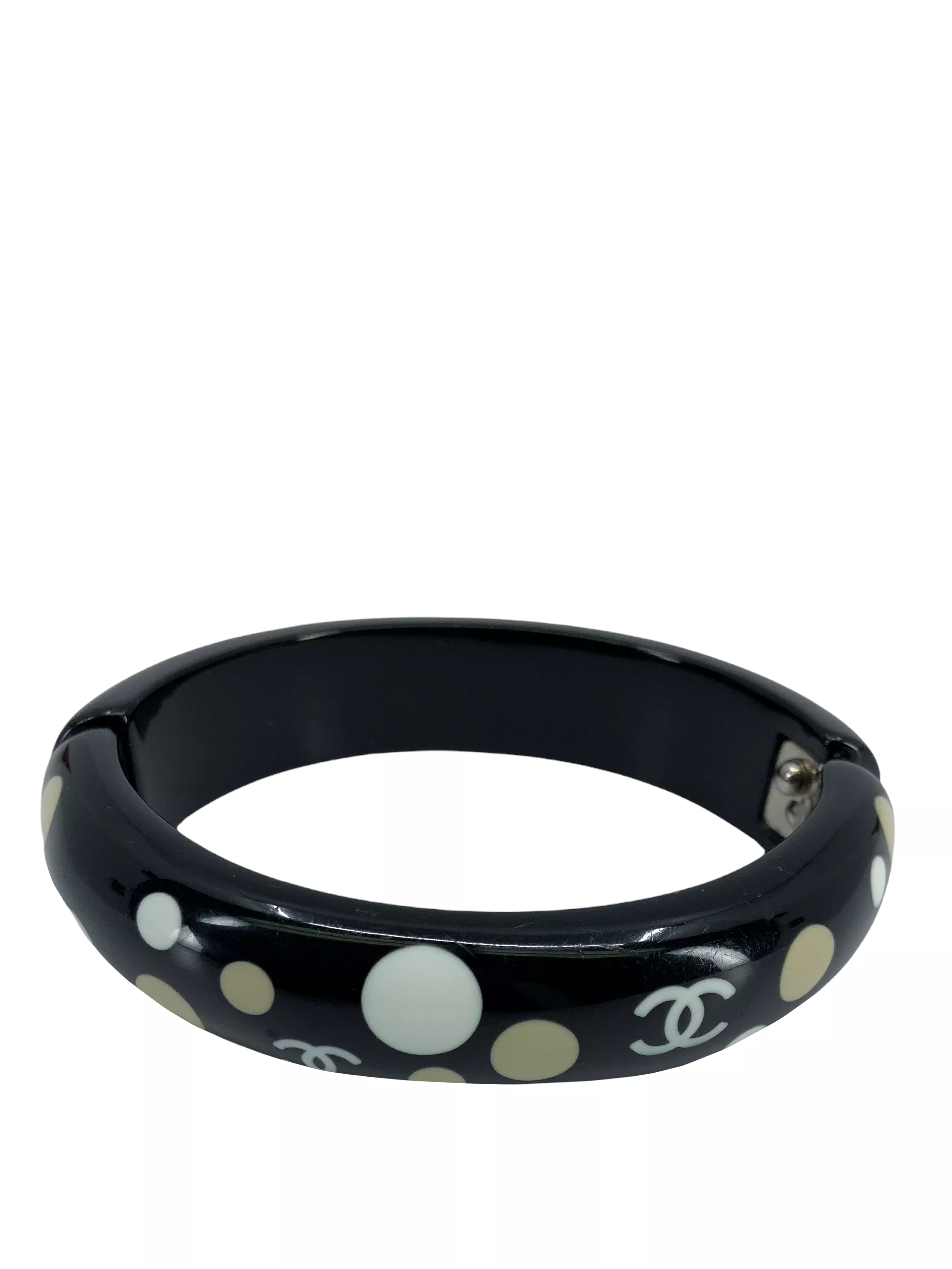 Chanel Resin CC Logo Polka Dot Bangle Bracelet