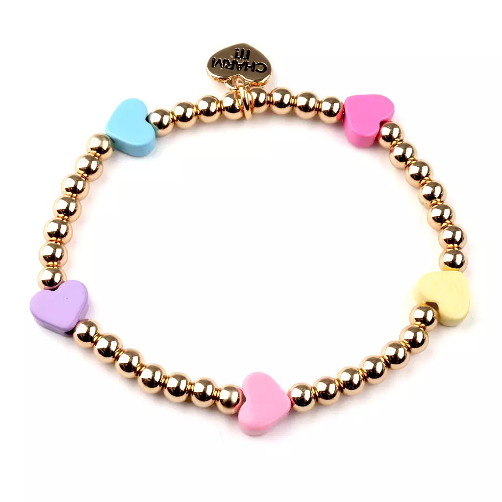 Charm It! Gold Multi Heart Stretch Bead Bracelet