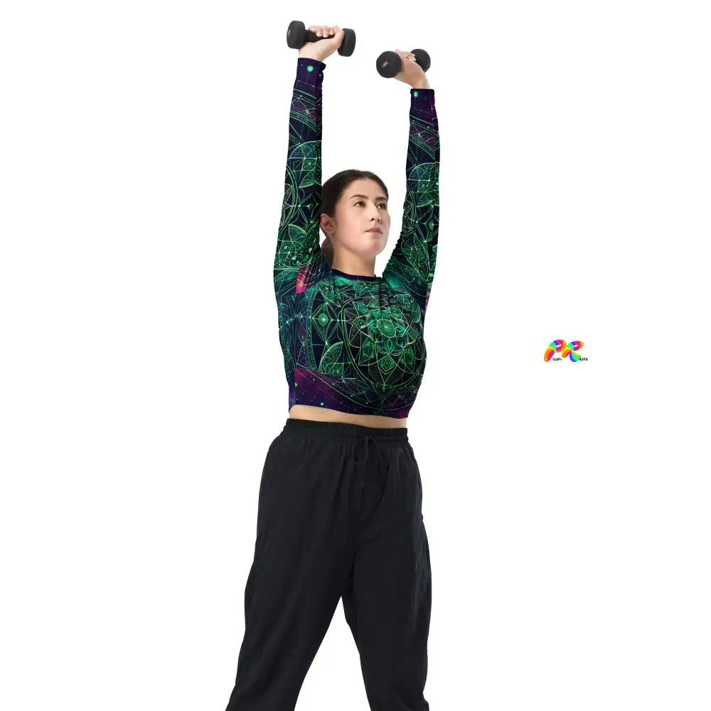 Cosmic Emerald Long Sleeve Athletic Crop Top