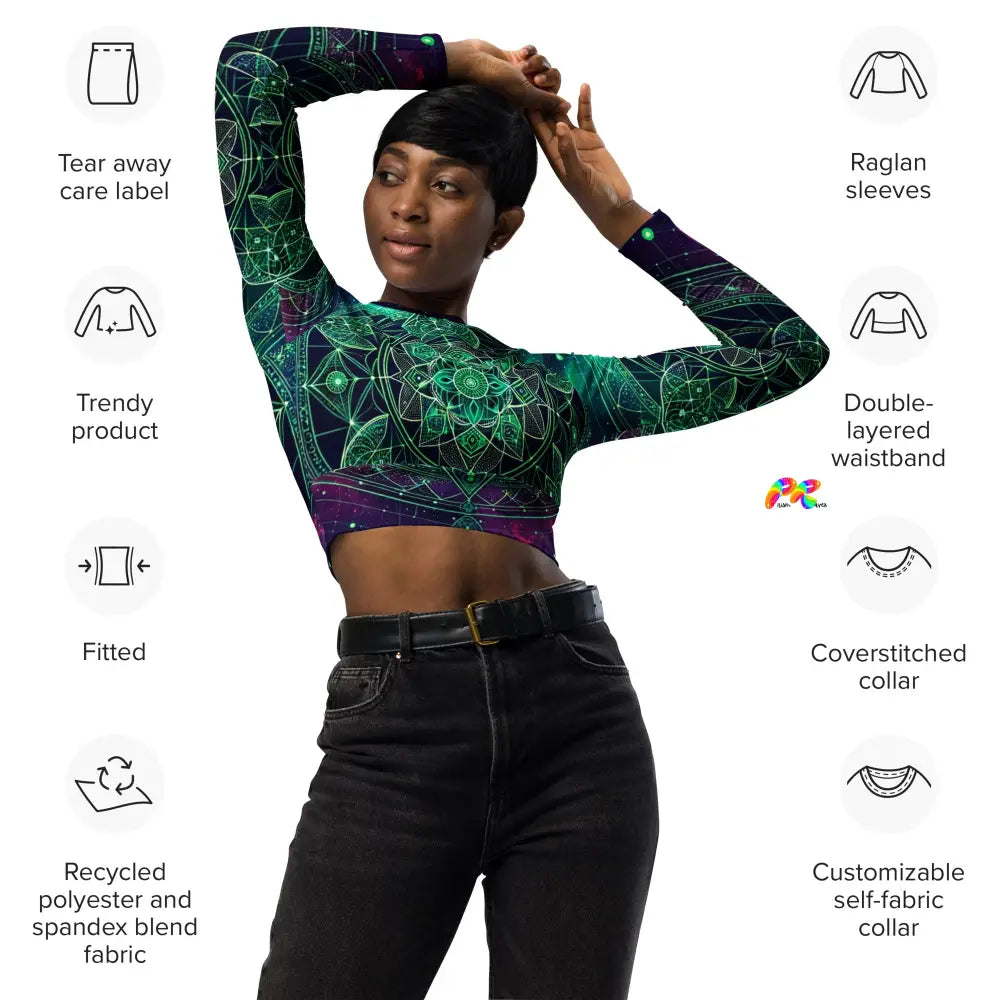 Cosmic Emerald Long Sleeve Athletic Crop Top