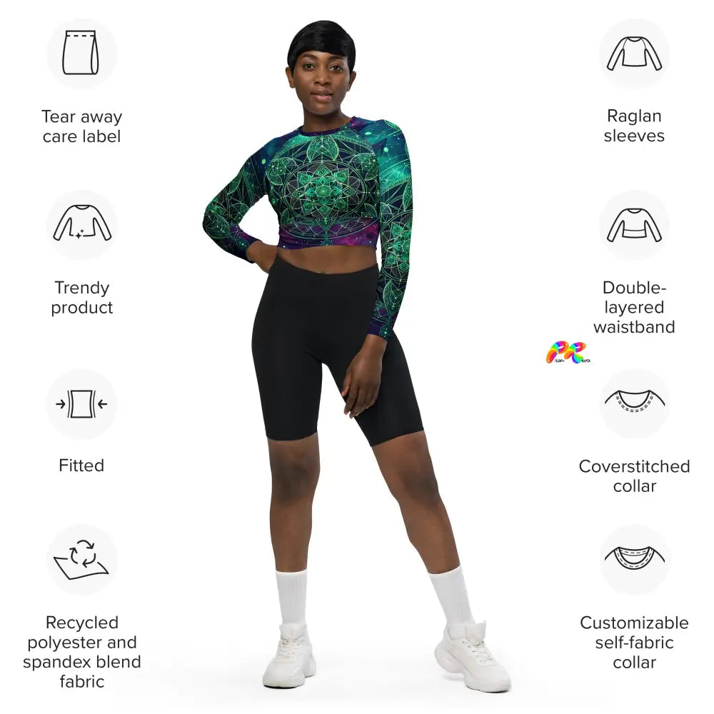 Cosmic Emerald Long Sleeve Athletic Crop Top