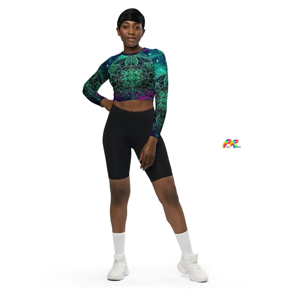 Cosmic Emerald Long Sleeve Athletic Crop Top