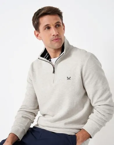 Crew Clothing French Rib Half Zip Sweatshirt in Off-White Marl