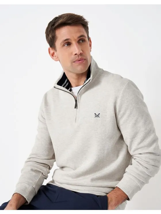 Crew Clothing French Rib Half Zip Sweatshirt in Off-White Marl