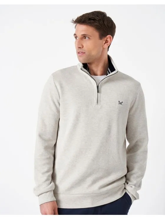 Crew Clothing French Rib Half Zip Sweatshirt in Off-White Marl