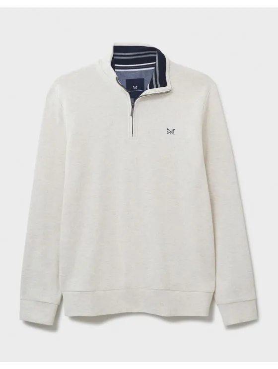 Crew Clothing French Rib Half Zip Sweatshirt in Off-White Marl