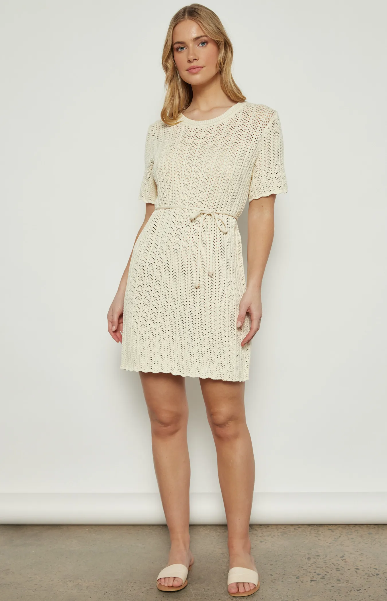 Crochet Knit Dress with Scallop Edge Detail (WKN715)