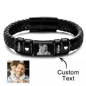 Custom Photo Engraved Bracelet Personalized Leather Men's Bracelet Father's Day Gift For Dad