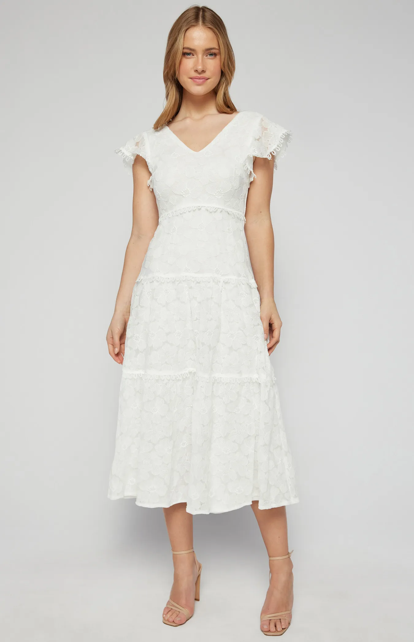 Embroidered Lace Midi Dress with Lace Trim Detail (SDR1600B)