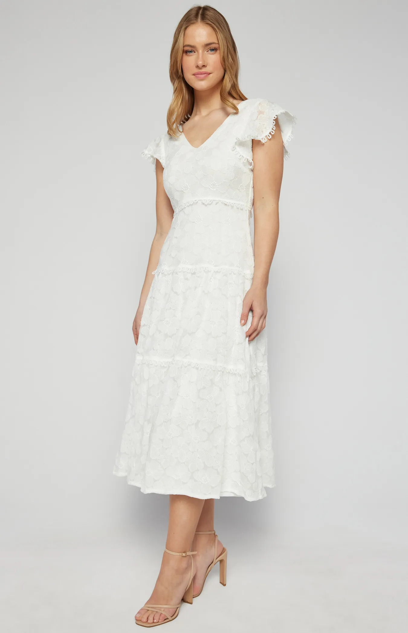 Embroidered Lace Midi Dress with Lace Trim Detail (SDR1600B)