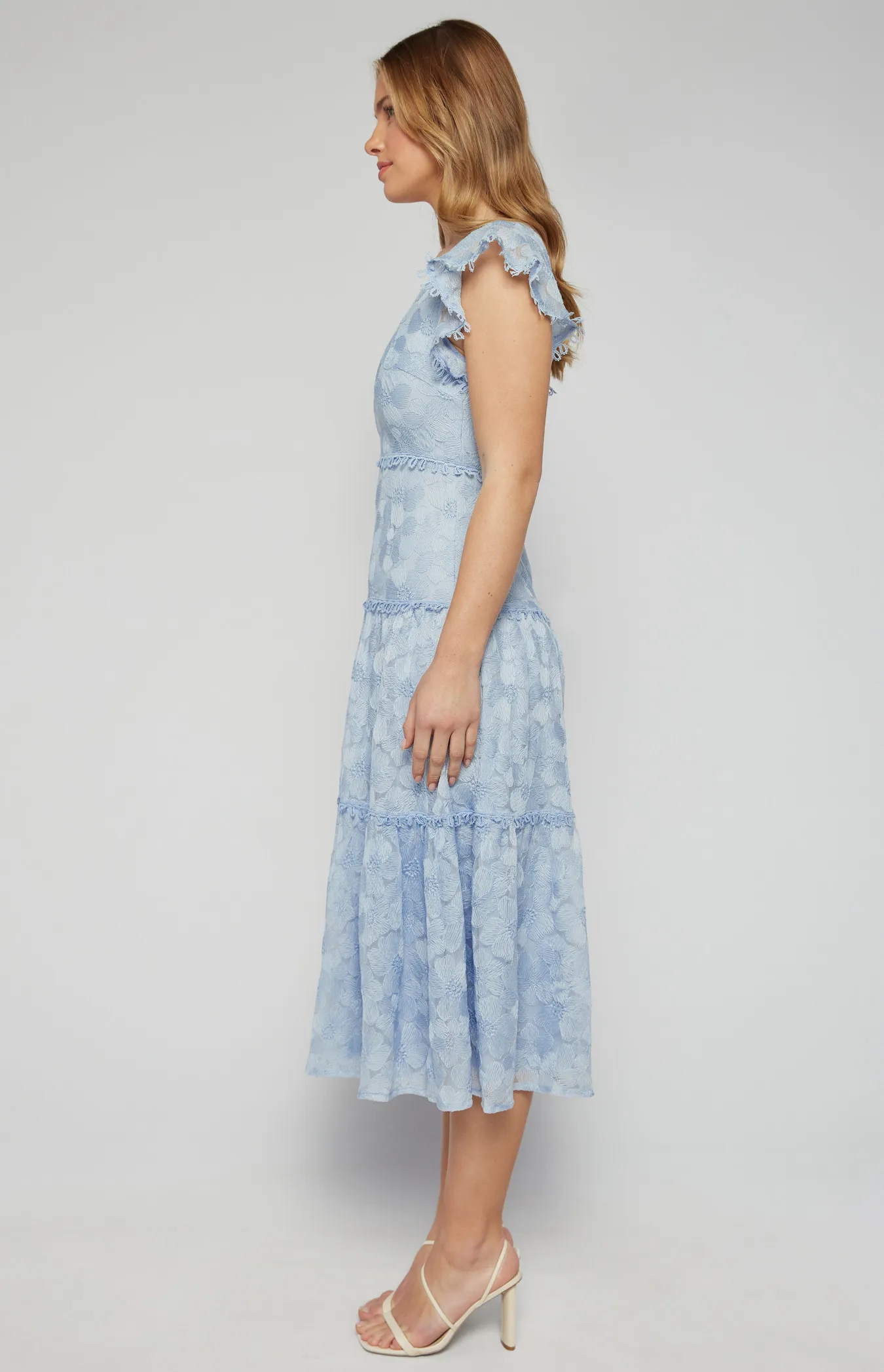 Embroidered Lace Midi Dress with Lace Trim Detail (SDR1600B)