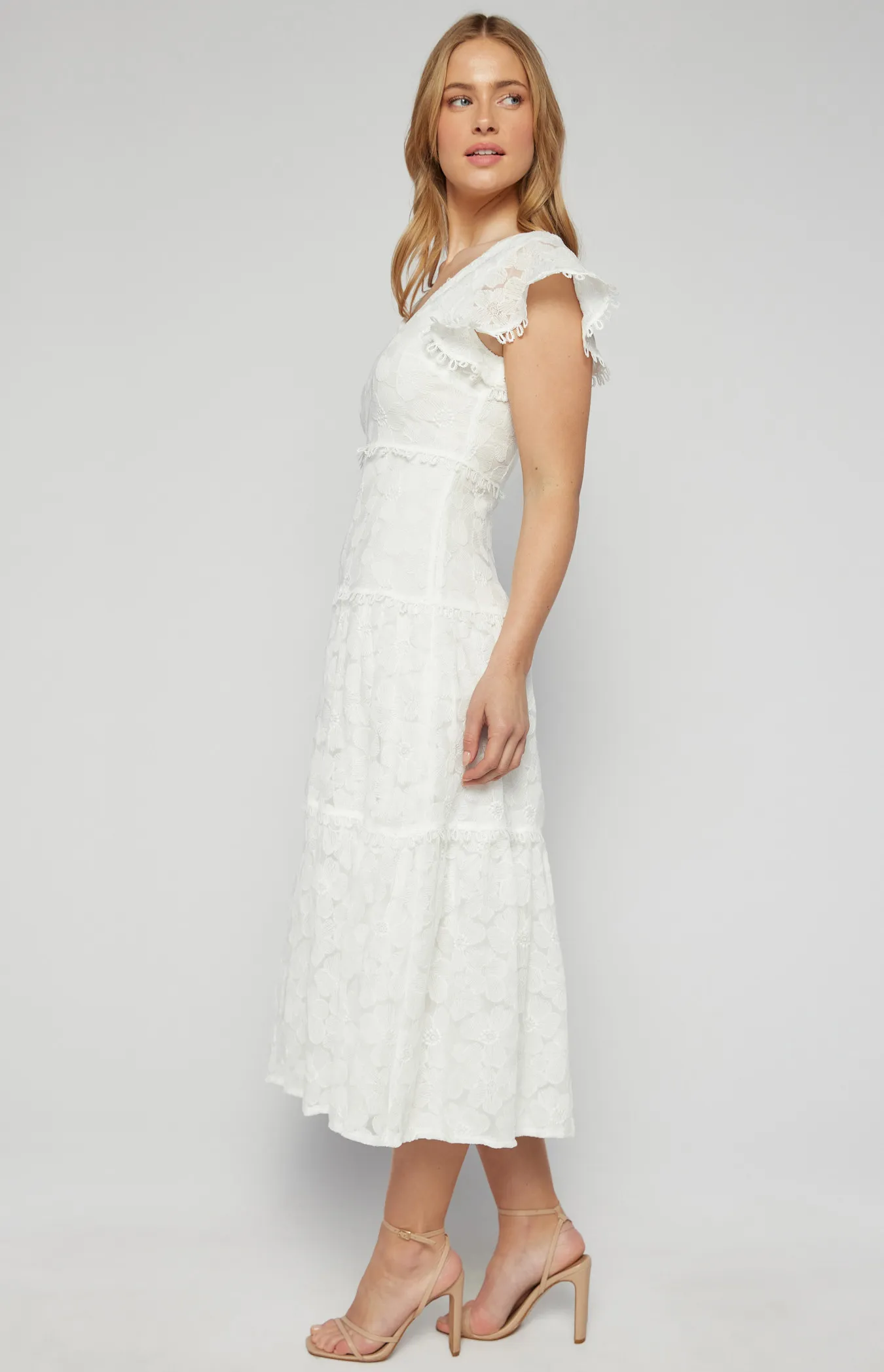 Embroidered Lace Midi Dress with Lace Trim Detail (SDR1600B)