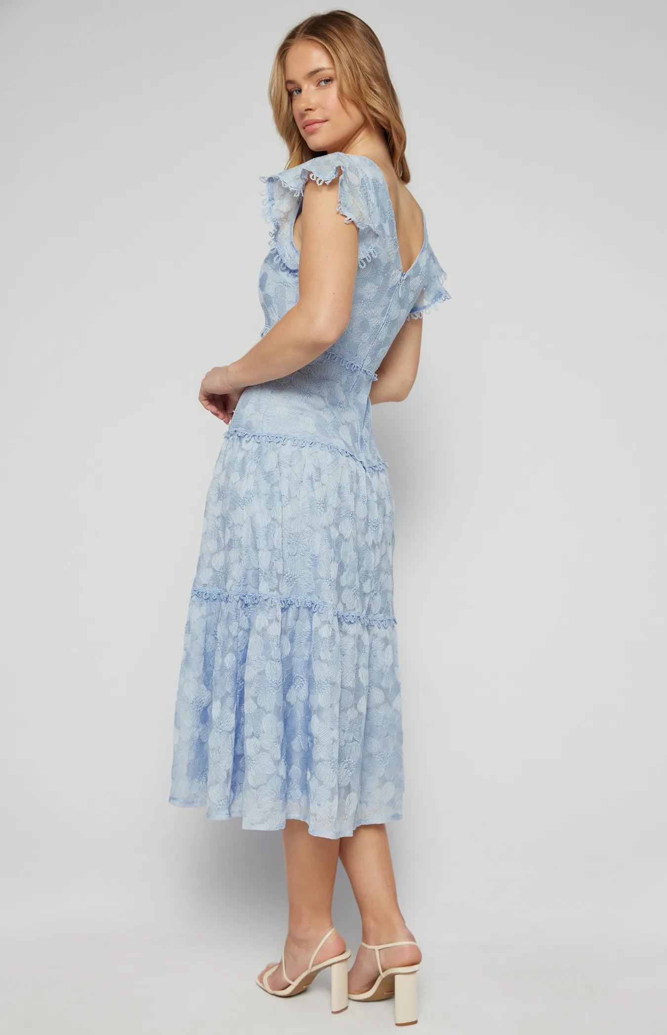 Embroidered Lace Midi Dress with Lace Trim Detail (SDR1600B)