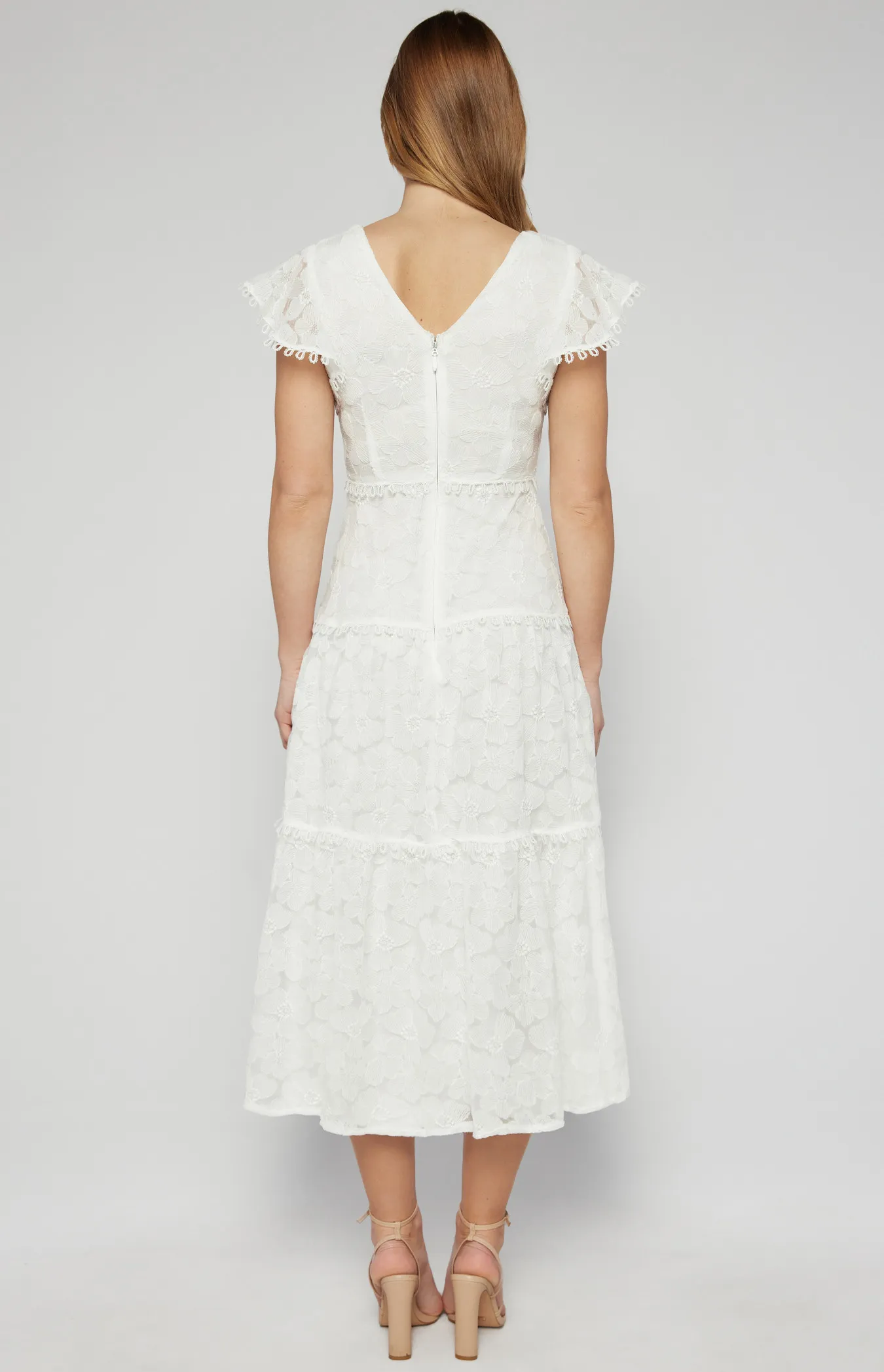 Embroidered Lace Midi Dress with Lace Trim Detail (SDR1600B)