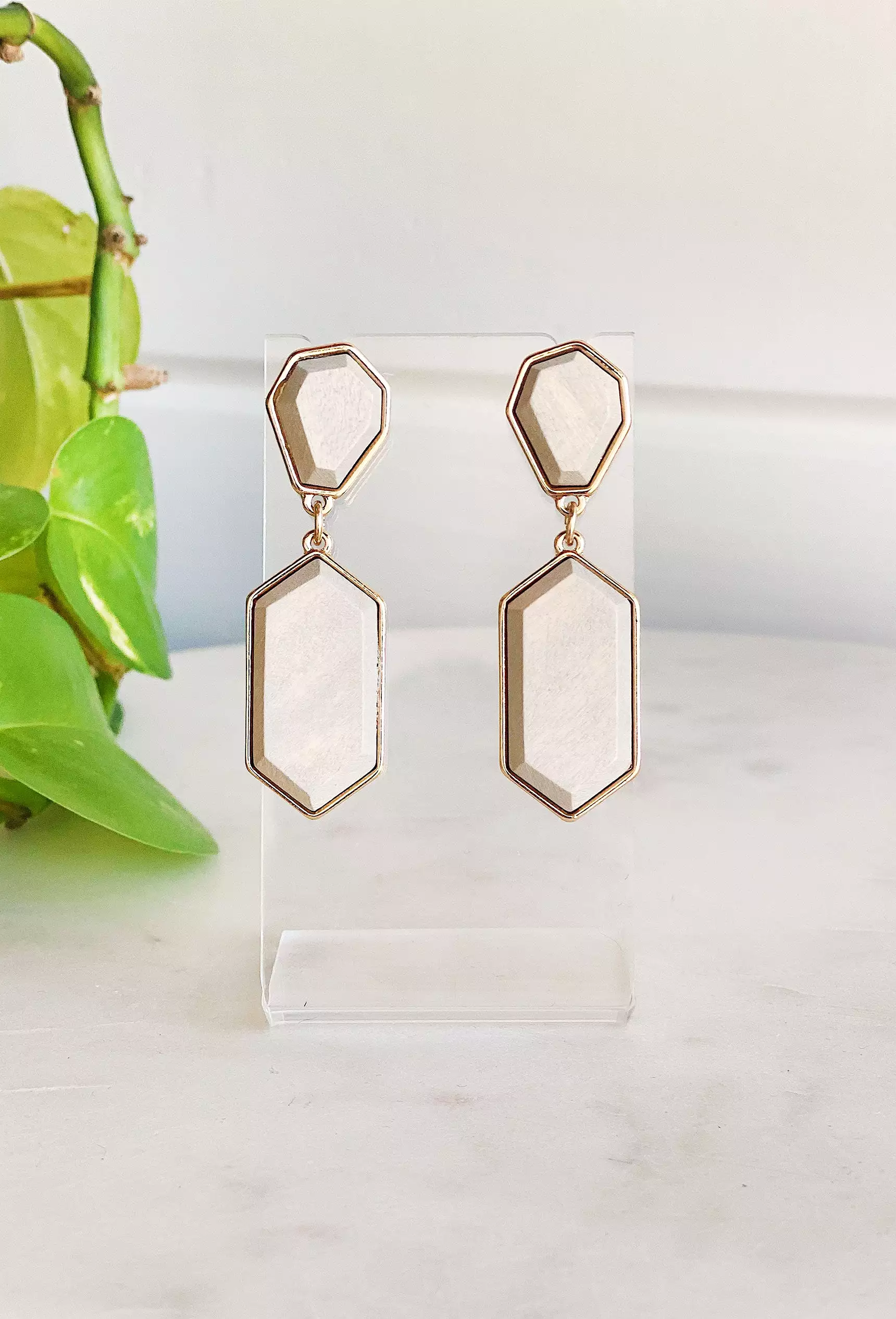 Geometric Wood Drop Earrings