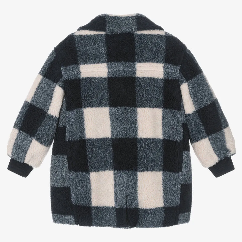 Girls Blue & Ivory Gingham Check Coat