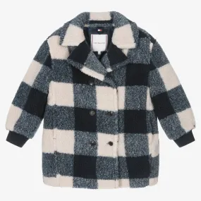 Girls Blue & Ivory Gingham Check Coat