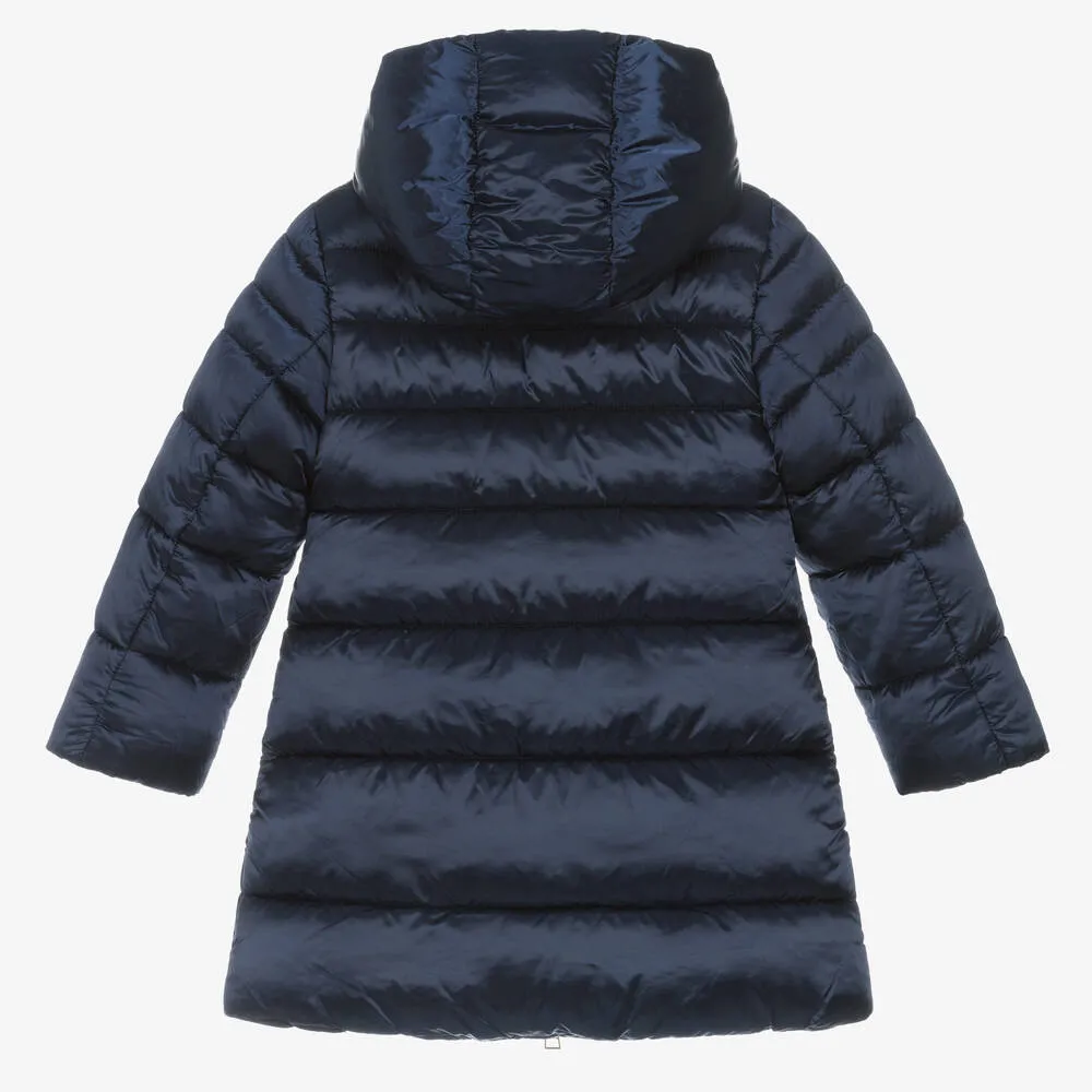 Girls Navy Blue Gooded Puffer Coat