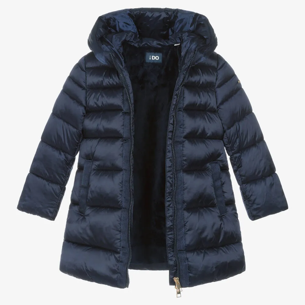 Girls Navy Blue Gooded Puffer Coat