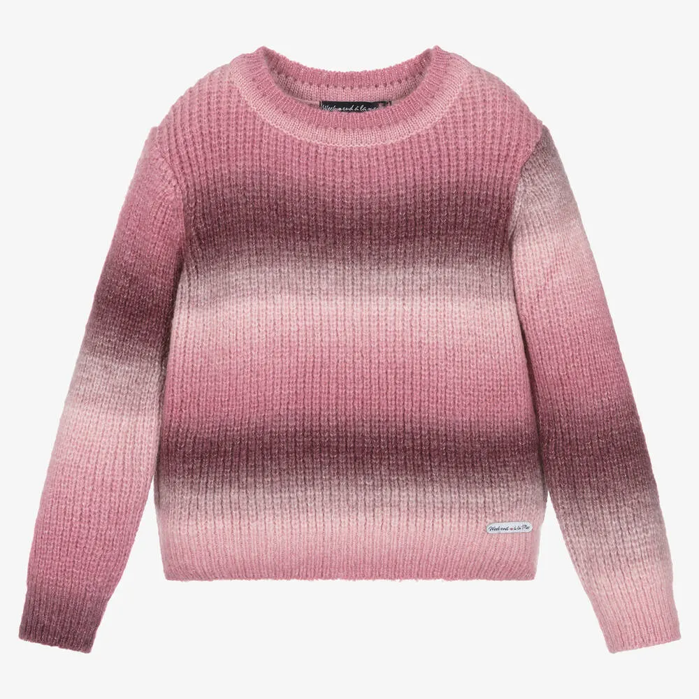 Girls Pink Cotton Ombré Sweater