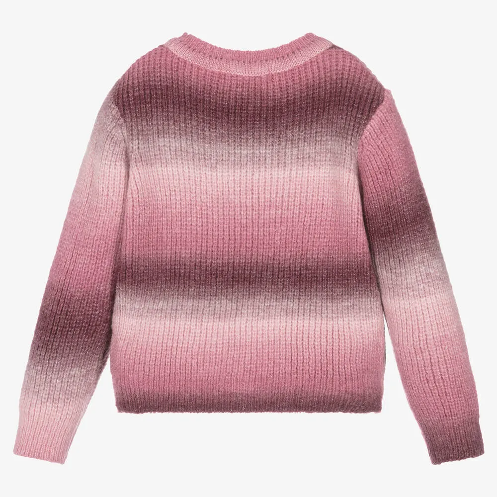 Girls Pink Cotton Ombré Sweater