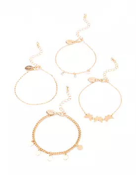 Gold Butterfly Heart Bracelet 4-Pack