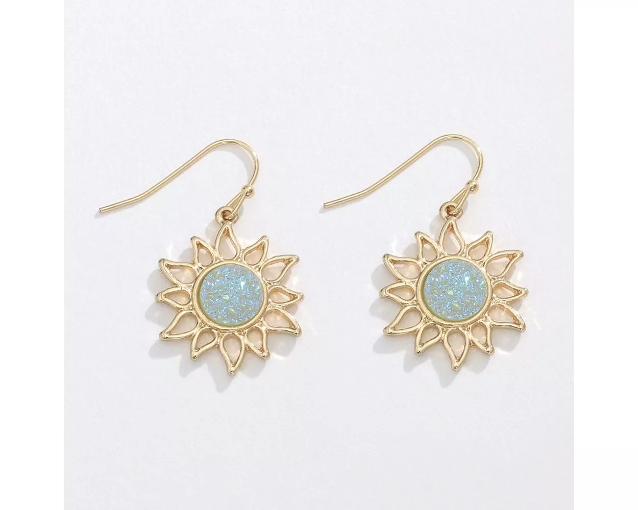 Gold Cutout Sun with Mint Druzy Earrings