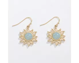 Gold Cutout Sun with Mint Druzy Earrings