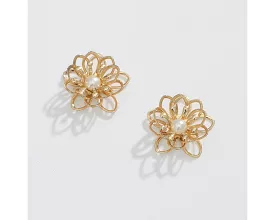 Gold Flowers with Pearls Earrings