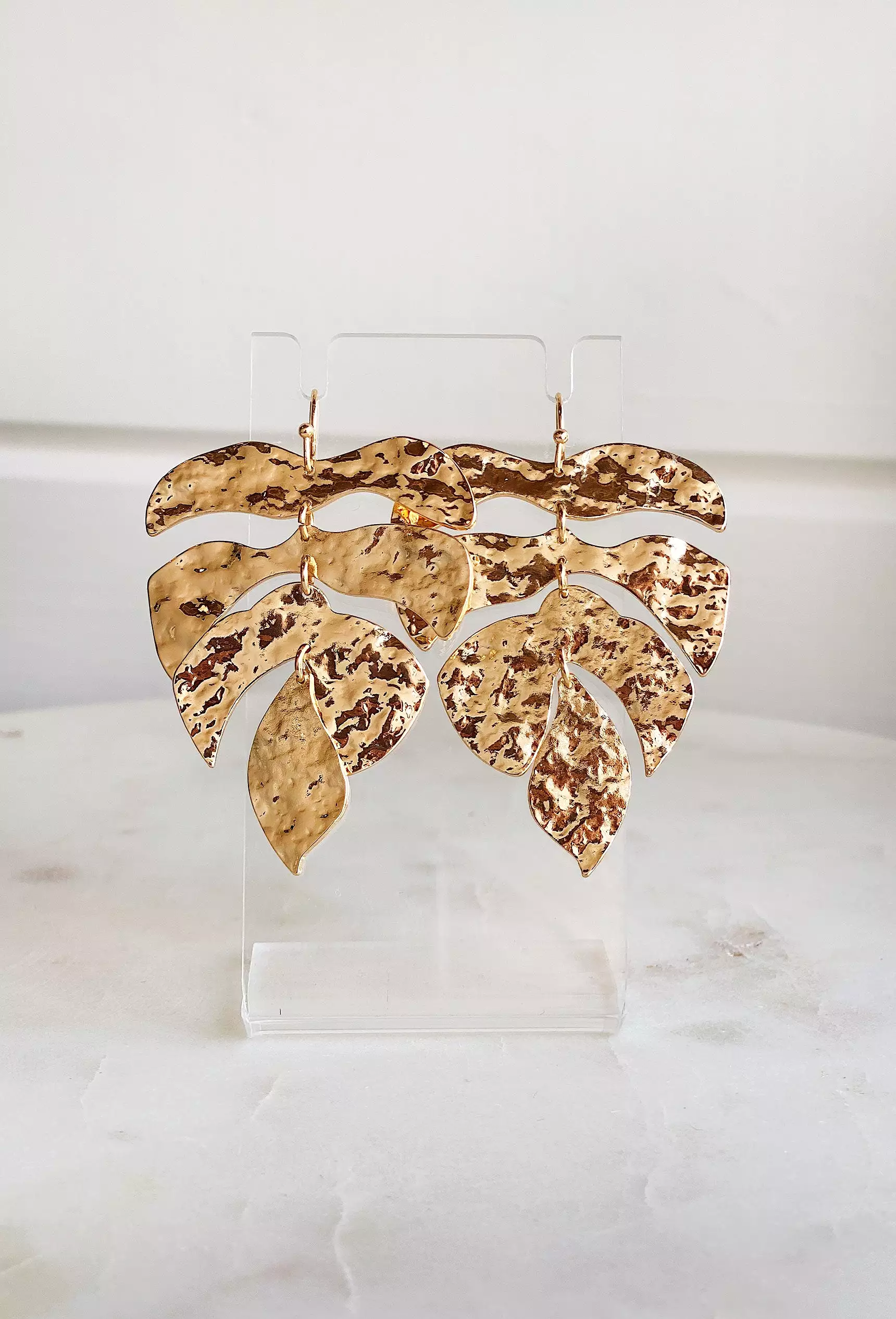 Gold Hammered Palm Leaf Earrings