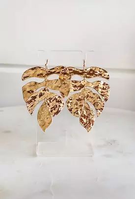 Gold Hammered Palm Leaf Earrings