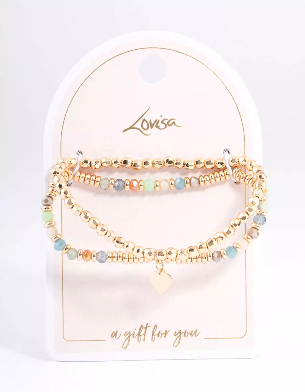 Gold Mixed Bead Heart Bracelet Pack