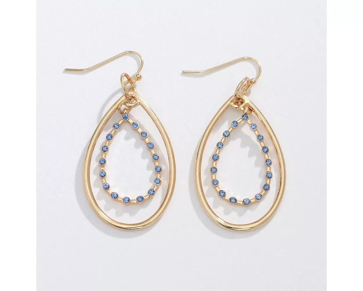 Gold Teardrops with Rich Blue Crystals Earrings