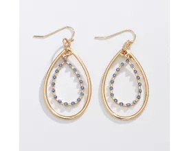 Gold Teardrops with Rich Blue Crystals Earrings