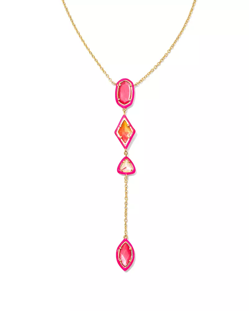 Greta Gold Y Necklace in Pink Mix