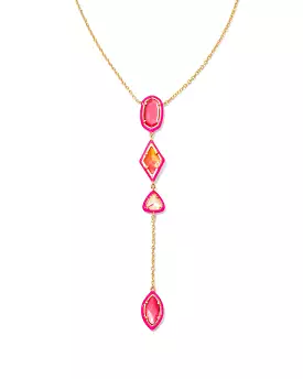 Greta Gold Y Necklace in Pink Mix