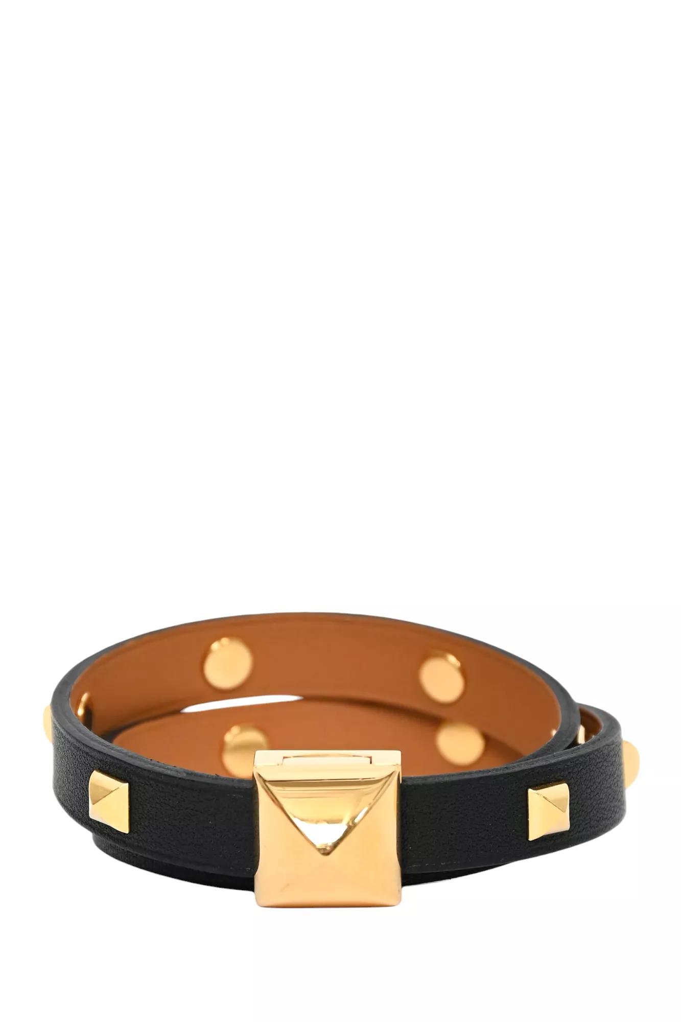 Hermes Black/Gold Leather Studded Infini Cloute Double Tour Bracelet