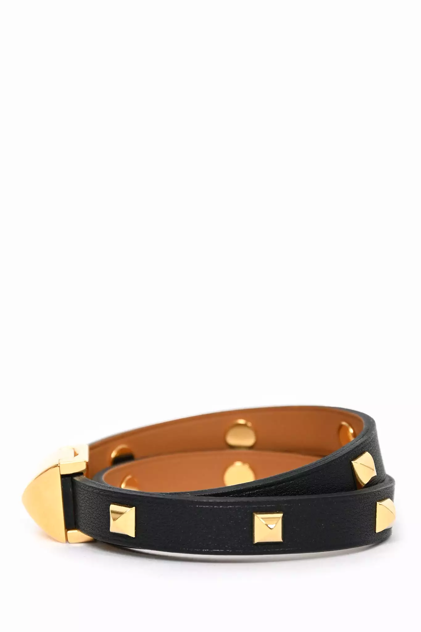 Hermes Black/Gold Leather Studded Infini Cloute Double Tour Bracelet