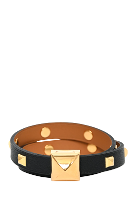 Hermes Black/Gold Leather Studded Infini Cloute Double Tour Bracelet