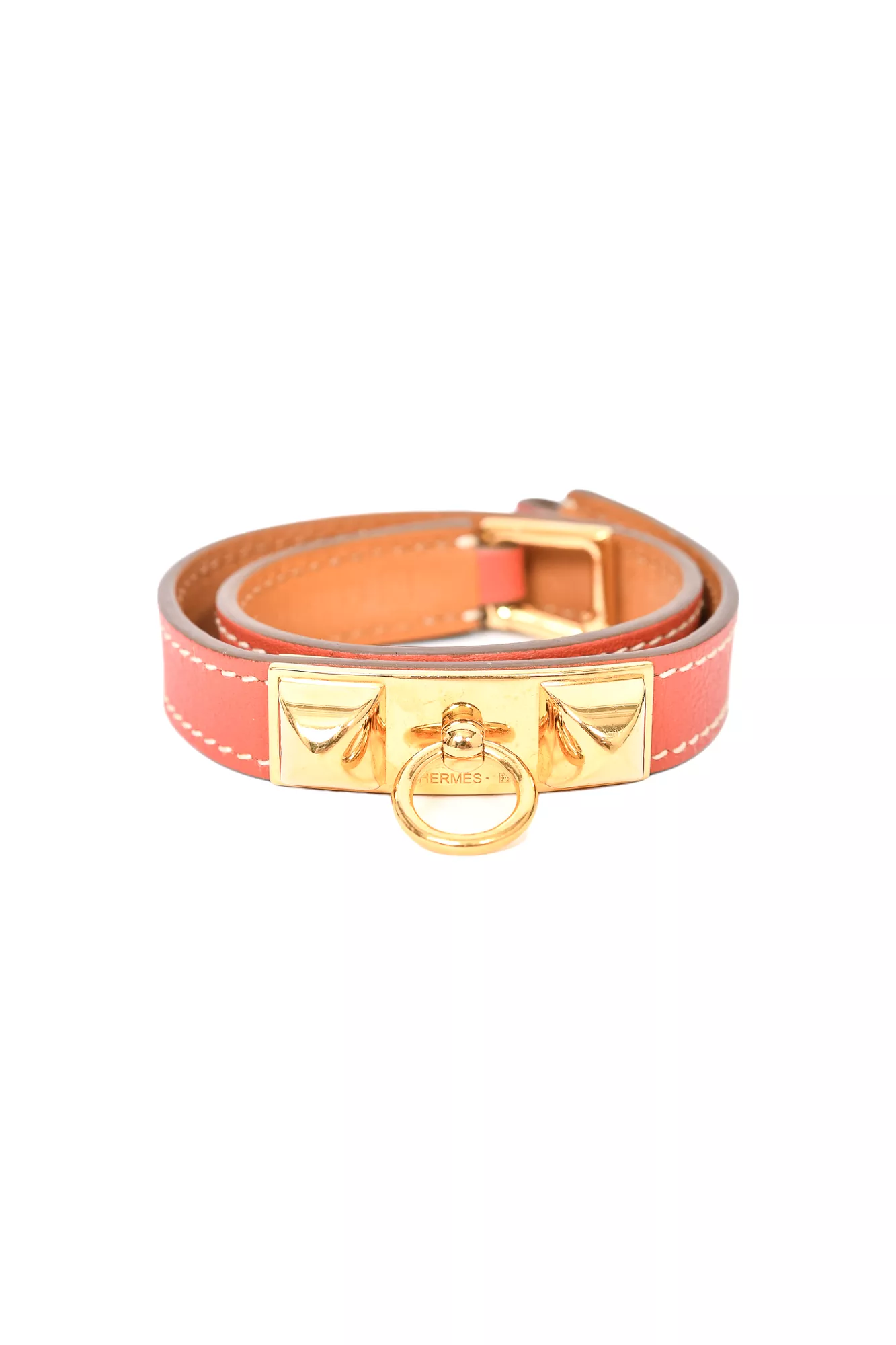 Hermes Dusty Rose Leather 'Rivale Double Tour' Bracelet Size XS