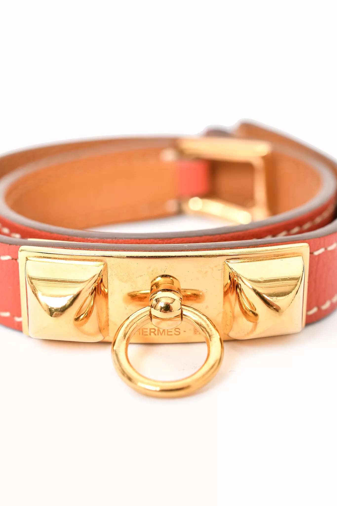 Hermes Dusty Rose Leather 'Rivale Double Tour' Bracelet Size XS