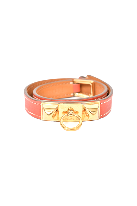 Hermes Dusty Rose Leather 'Rivale Double Tour' Bracelet Size XS