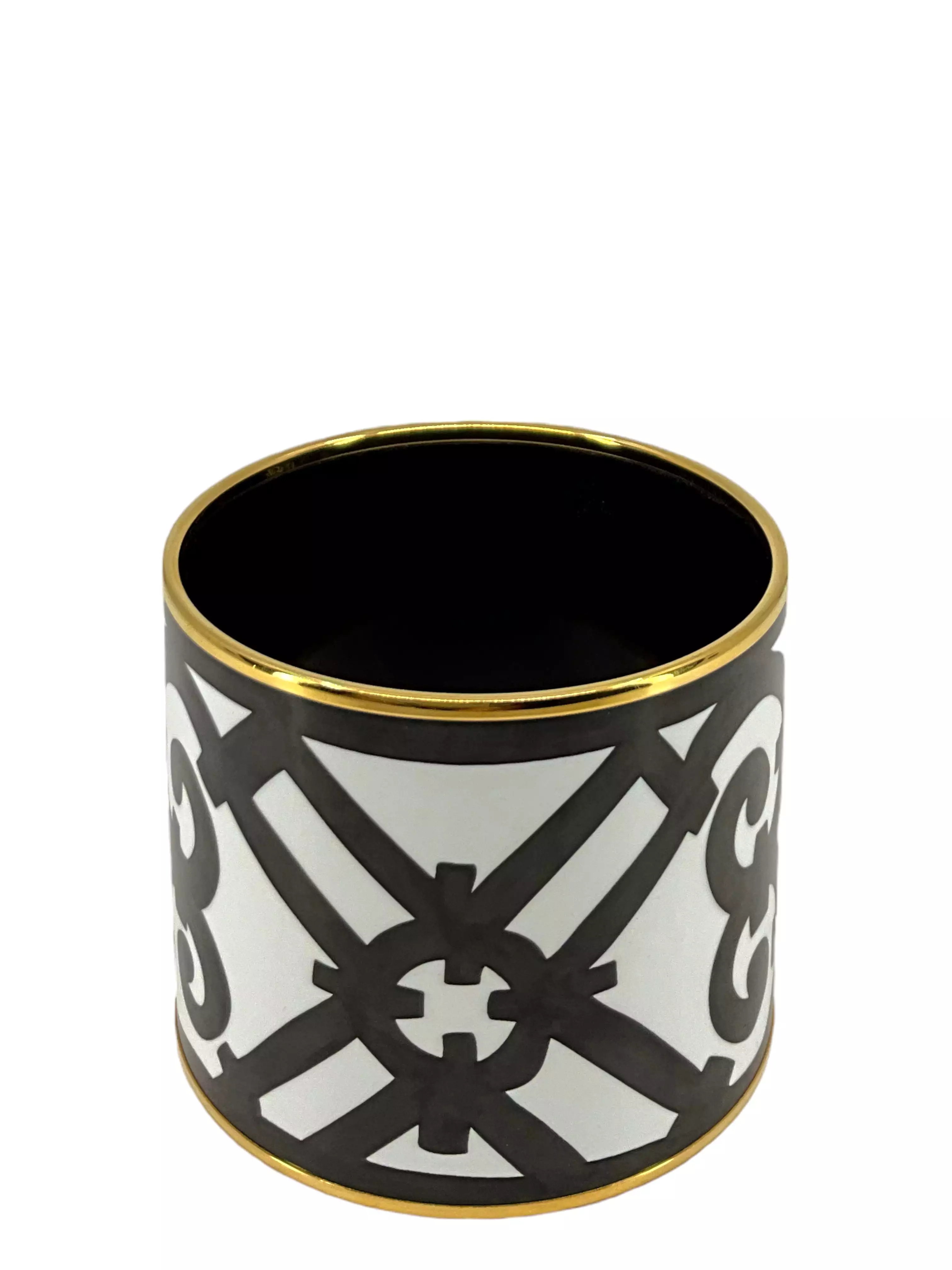 Hermes Monochrome Printed Enamel Gold Plated Extra Wide Bangle Bracelet