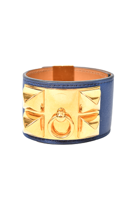 Hermes Navy/Gold Collier de Chien Bracelet