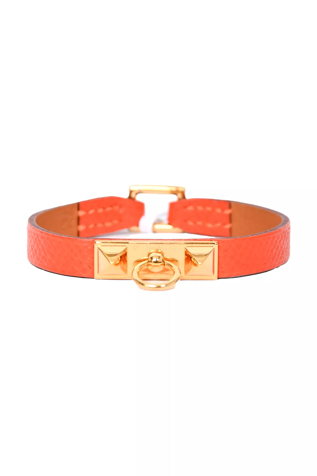 Hermes Orange Leather Rivale Bracelet